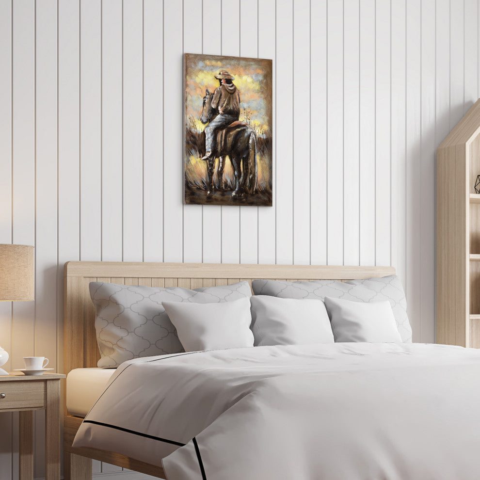 "Cowboy" Mixed Media Iron Hand Painted Dimensional Wall Art