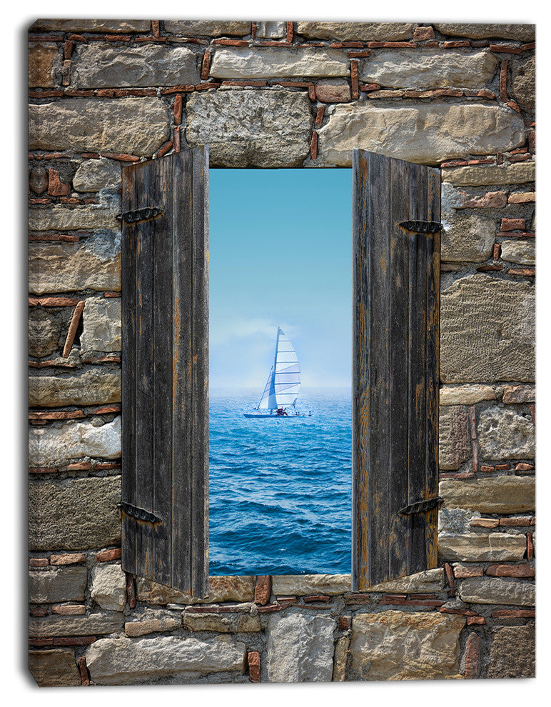 Window Open To Sailing Boat, Seascape Canvas Art Print, 12"x20"