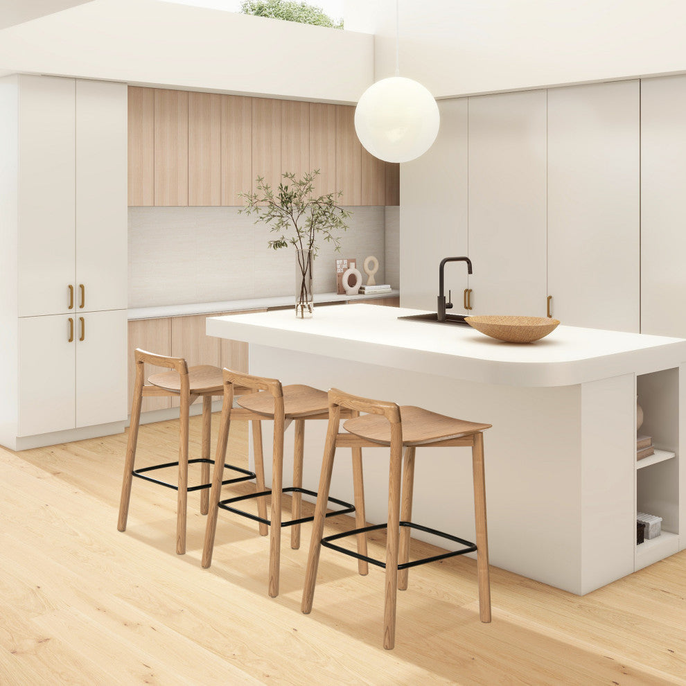 Sven 26.5" Low Back Solid Ash Wood Counter Stool, Natural Blonde