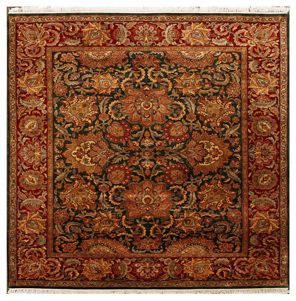 Agra Nico Traditional Floral Green Hand Knotted Wool Rug 8'x10'