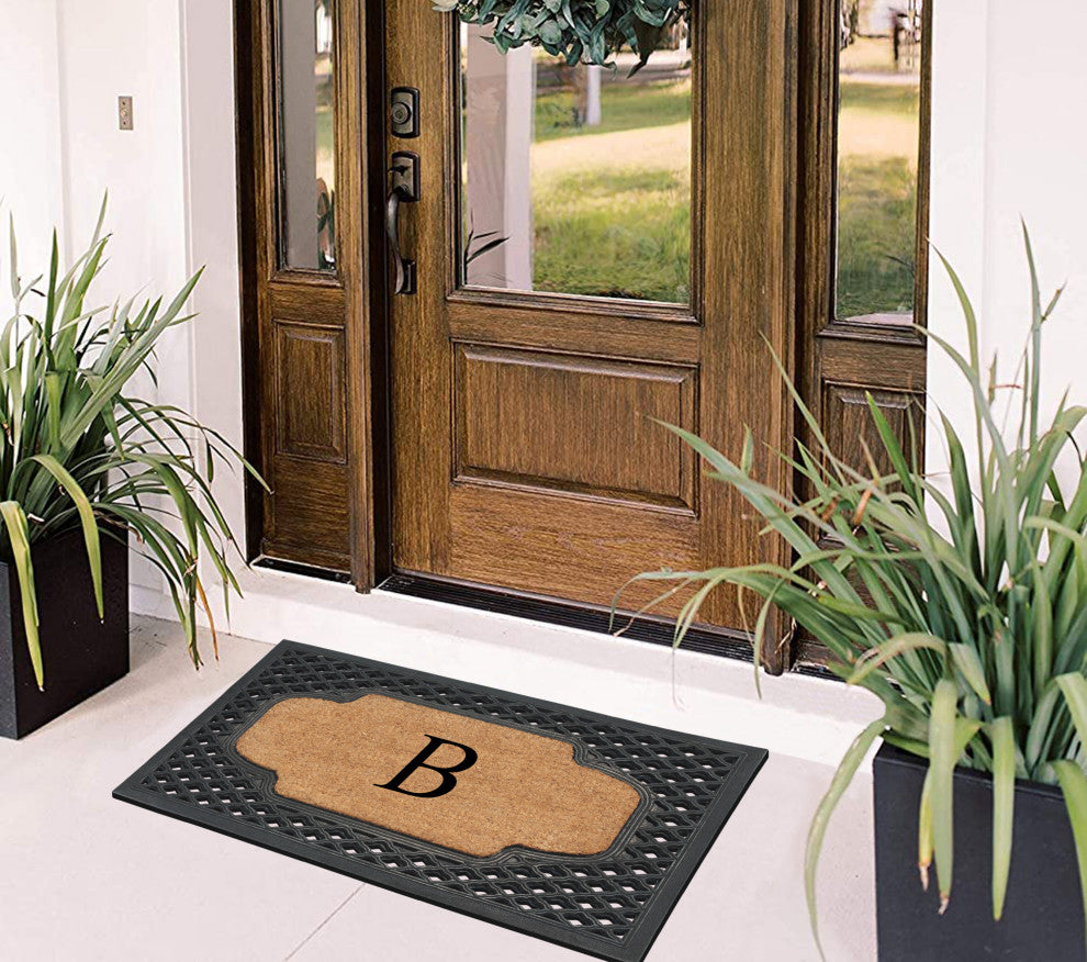 A1HC Mesh Border Rubber and Coir Monogrammed Doormat, 23"X38", Black, B