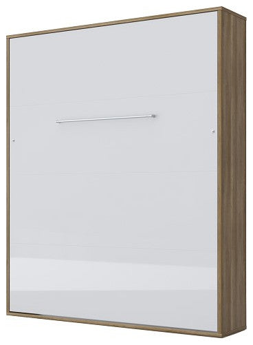 INVENTO Vertical Murphy Bed with LED and Mattress 63x78.7", Oak Country/White