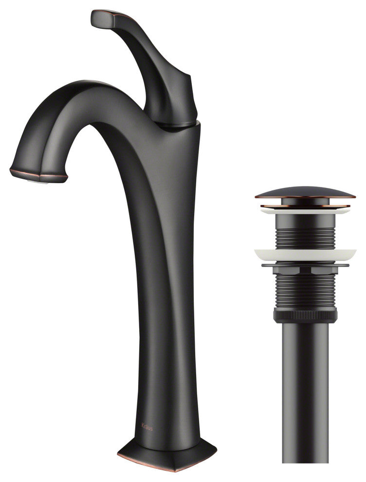 Arlo Single Handle Lever 1-Hole Vessel Bathroom Faucet Oil Rubbed Bronze w Drain