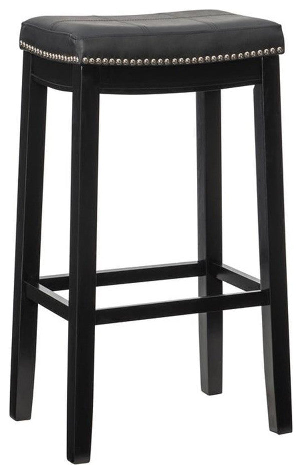 Linon Claridge Backless Bar Stool Black Faux Leather Wood Frame in Black Finish