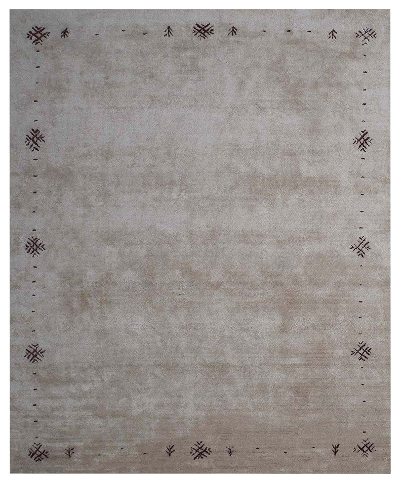 HAND KNOTTED LOOM SILK ECO-FRIENDLY AREA RUG-9'x12',Rectangle,Beige,Contemporary