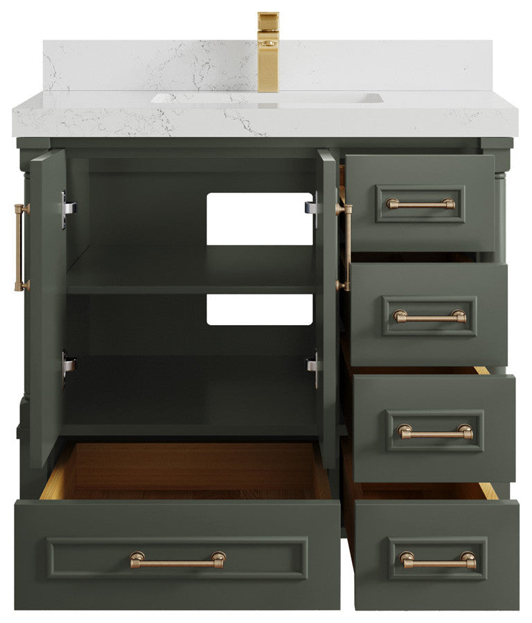 Aberdeen 36 Center Sink Bath Vanity in Pewter Green 2" Empira Quartz