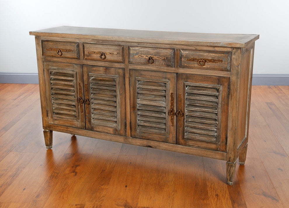 Sideboard 4 Door Shutter, Weathered Brown/Gray