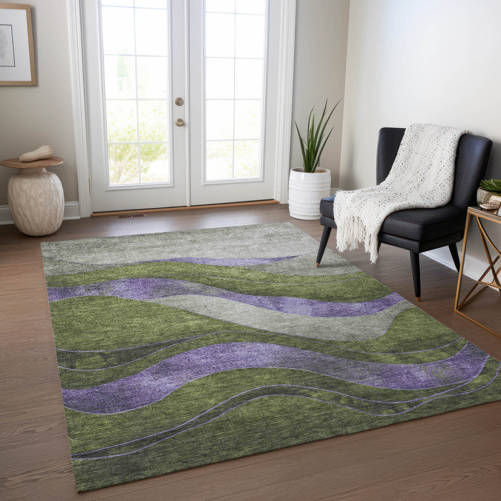 Machine Washable Indoor/Outdoor Chantille ACN1892 Olive 3' x 5' Rug