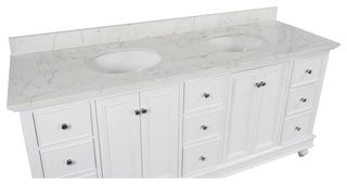 Bella 72" Double Bathroom Vanity, White, Engineered Marble