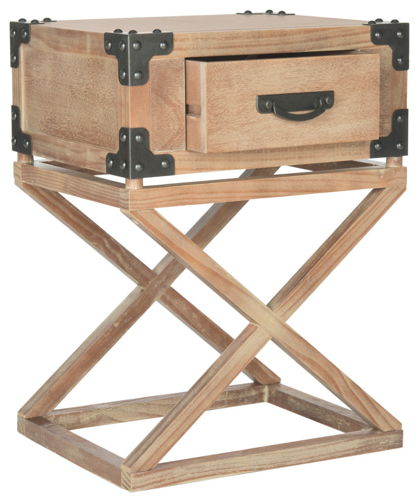Safavieh Dunstan Accent Table With Storage Drawer, Washed Natural Pine