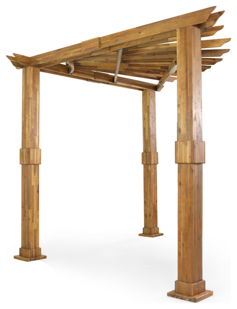 Cardan Outdoor Acacia Wood Triangle Pergola, Teak and Black