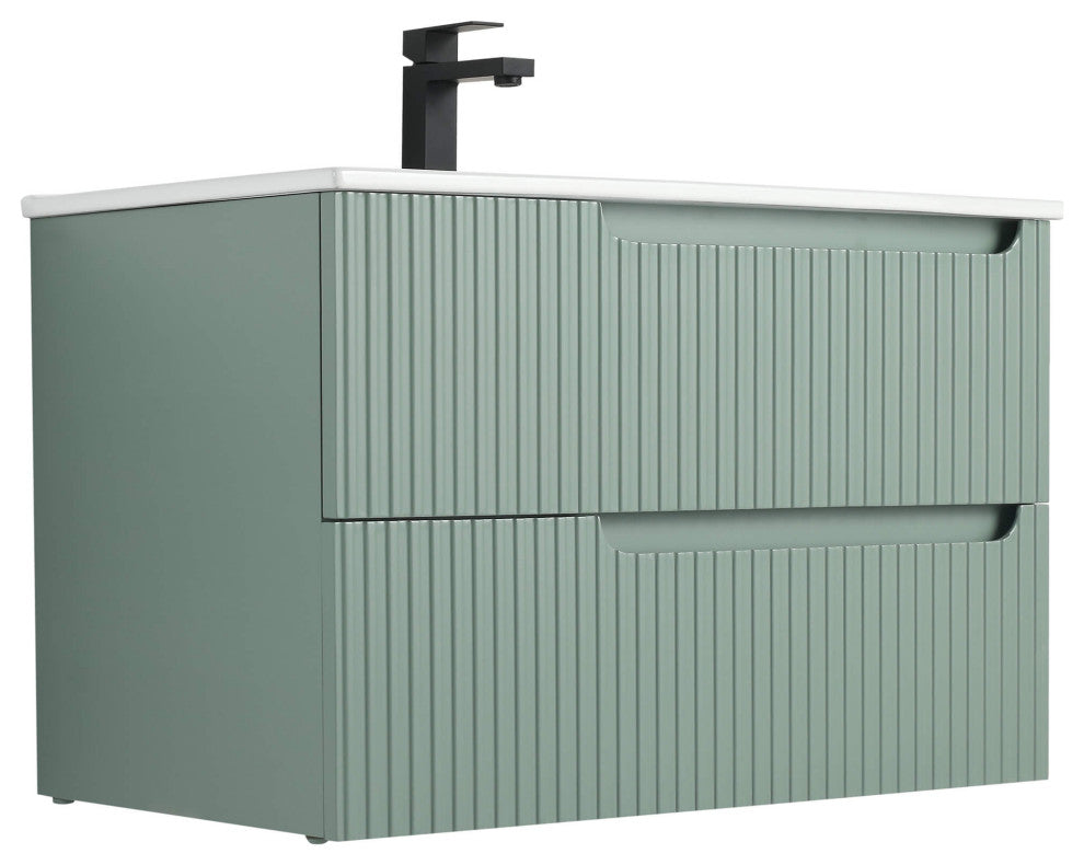 Citiscape Bath Vanity, Textured Drawer Fronts Sink Included, Mint Green, 30"