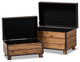 Marelli Rustic Dark Brown Faux Leather 2-Piece Storage Trunk Ottoman Set of 2