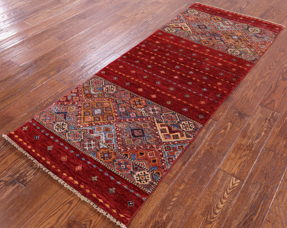 2' 6" X 6' 6" Runner Khorjin Super Kazak Hand Knotted Rug Q5826