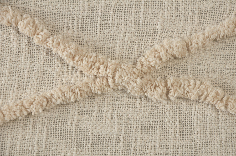 Bohemian Basics Decorative Diamond Tufted Cotton Throw Blanket, Birch/Cream
