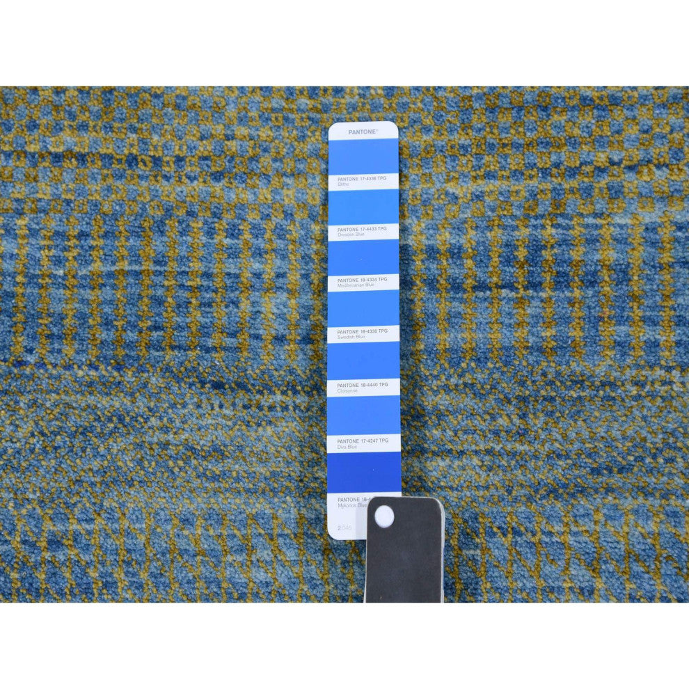 Chelsea Blue XL Runner Grass Design Hand Knotted Dyed Wool Rug, 2'6"x20'