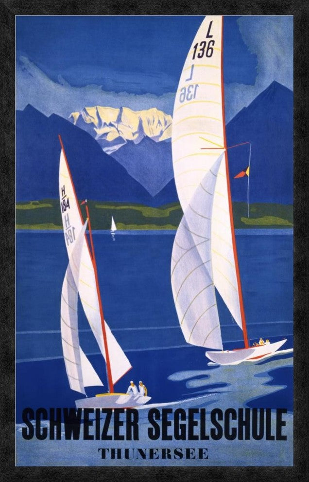 "Schweizer Segelschule" Framed Canvas Giclee by Otto Baumberger, 25x38"
