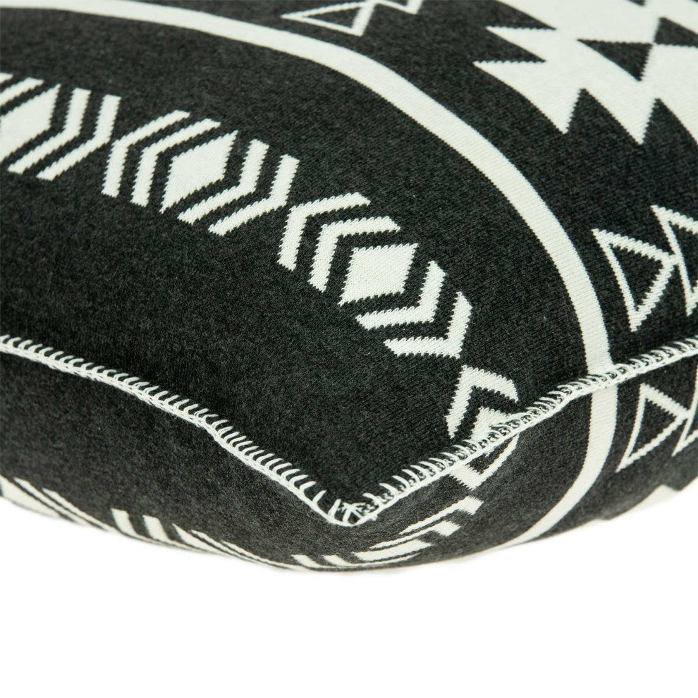 HomeRoots 20" x 7" x 20" Southwest Black Cotton Pillow Cover With Poly Insert