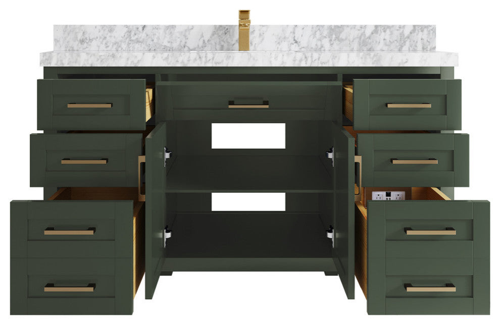 Cambridge 60 Single Bathroom Vanity in Pewter Green 2" Carrara Marble