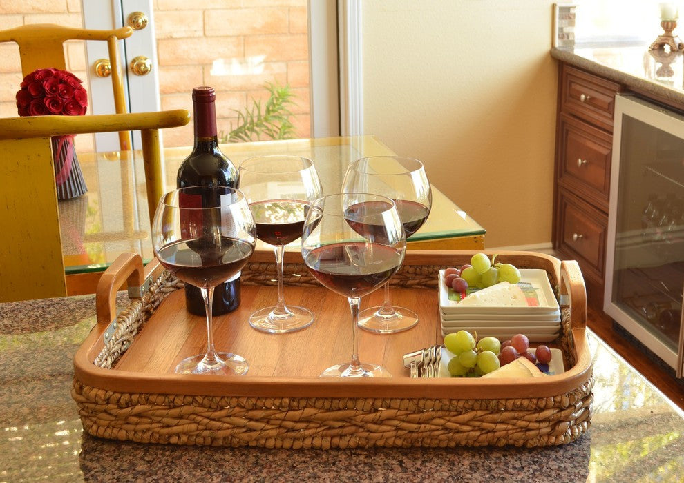 Rectangular Anson Serving Tray, Sea Grass With Solid Wood Bottom
