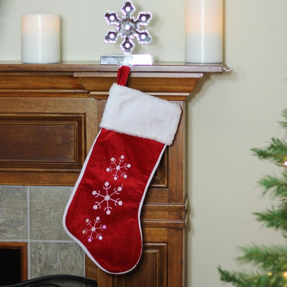 19" Embroidered and Sequined Snowflake Christmas Stocking