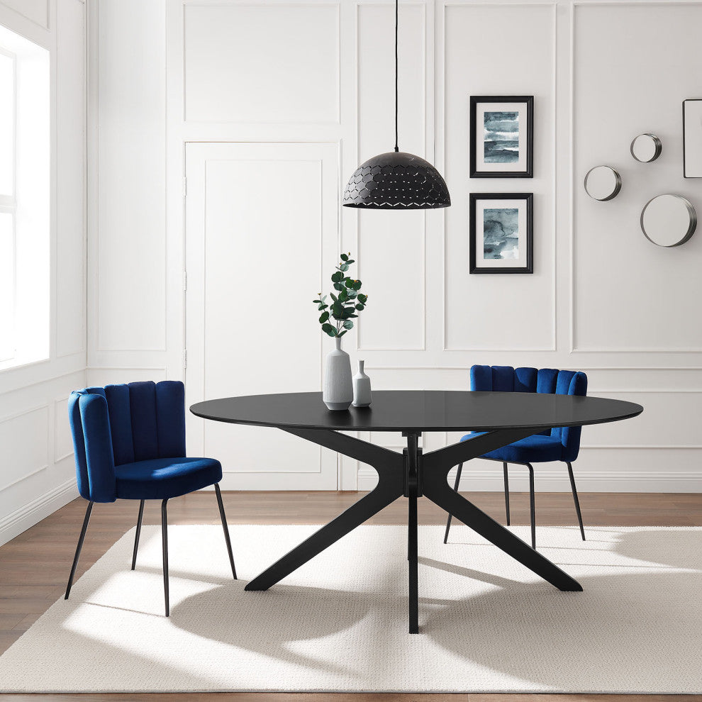 71" Dining Table, Oval, Black, Wood, Modern, Kitchen Bistro Hospitality