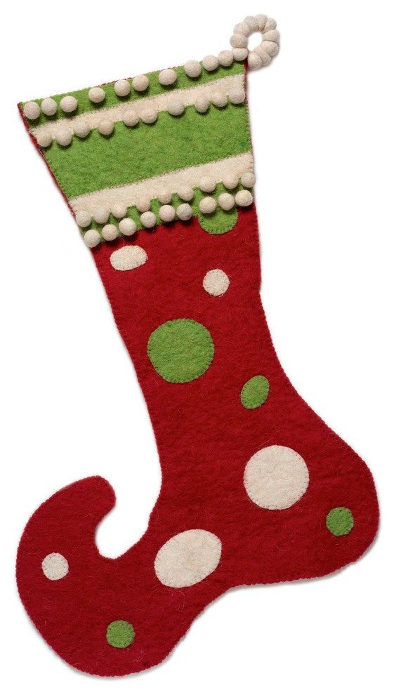 Hand Felted Wool Christmas Stocking, Red and Green Jester