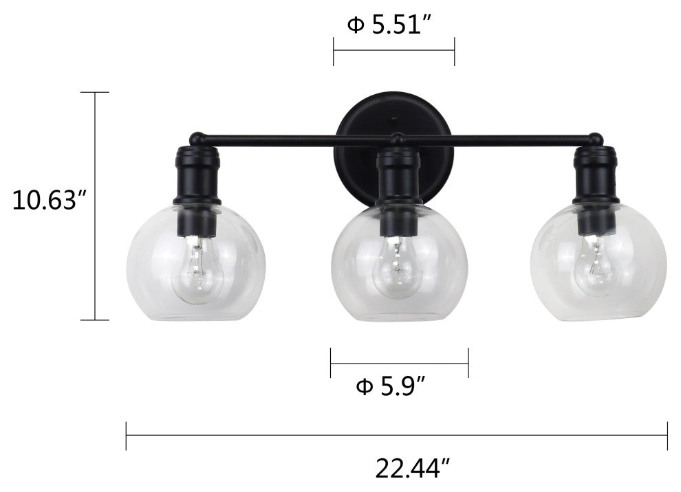 Oxa Transitional Matt Black 3 Light Vanity Bath Light 22" Wide