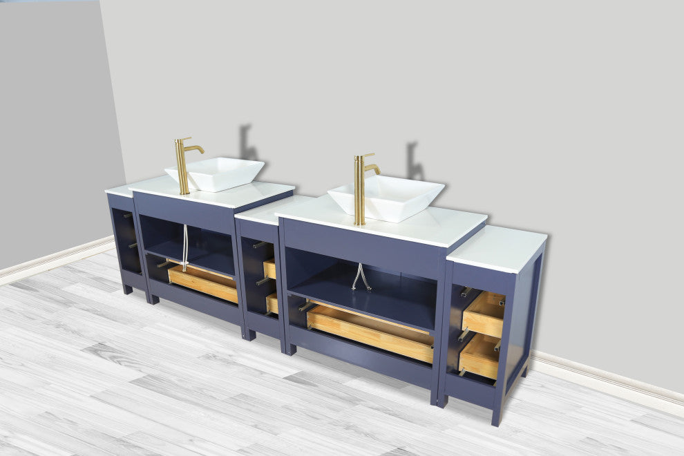 Vanity Art Vanity Set With Vessel Sink, Blue, 108", Standard Mirror