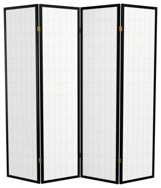 6' Tall Window Pane Shoji Screen, Black, 4 Panels