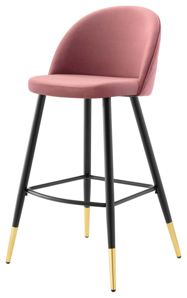 Bar Stool Chair Barstool, Set of 2, Velvet, Metal, Pink, Modern, Bar Pub Bistro