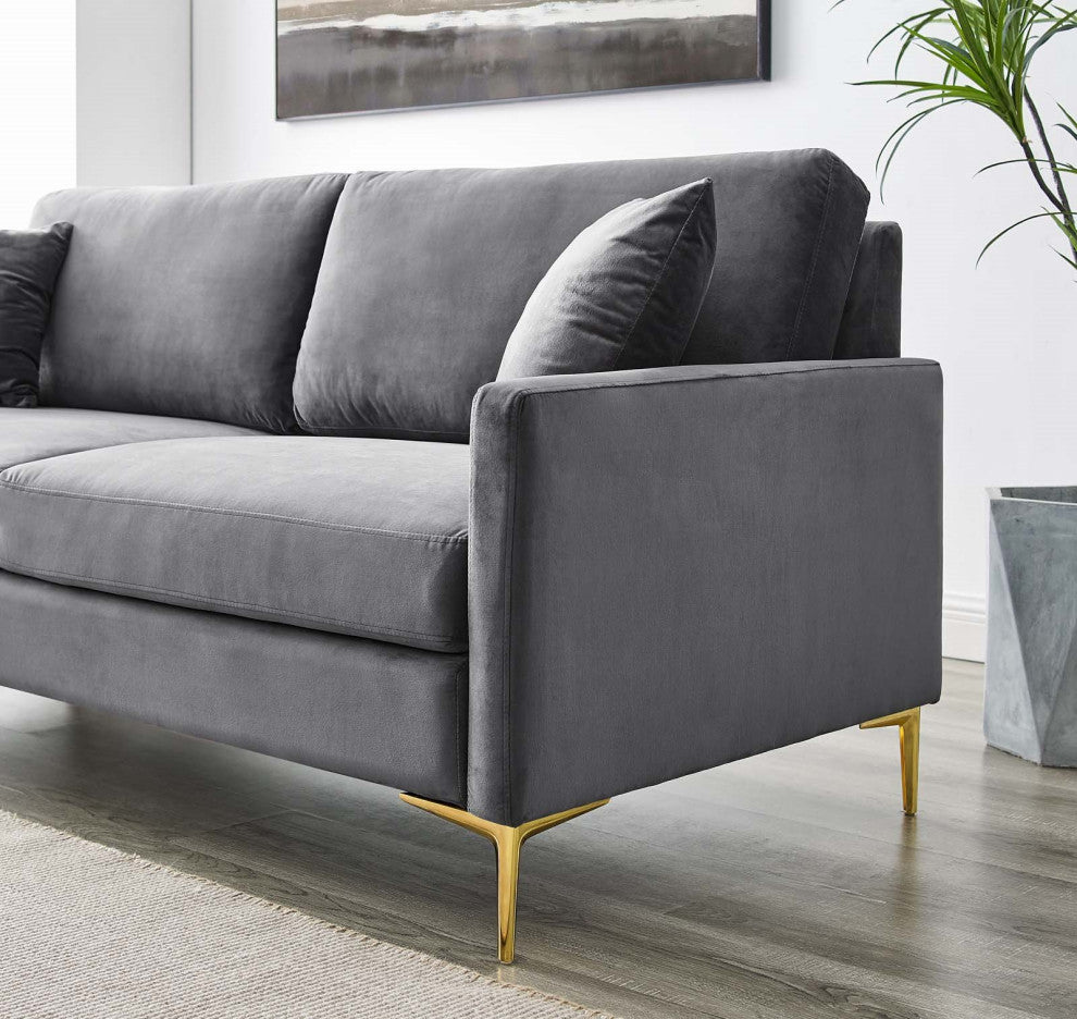 Sofa, Velvet, Gray, Modern, Living Lounge Room Hotel Lobby Hospitality