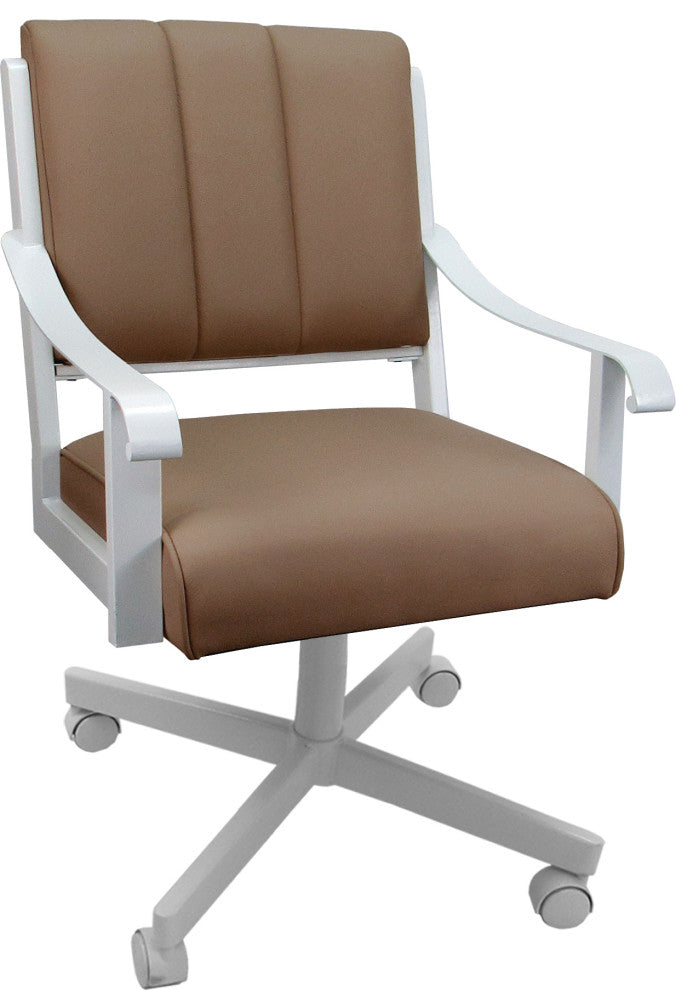 Leather Memphis Dining Caster Chair Swivel Tilt with Wheels, Brown Leather on White