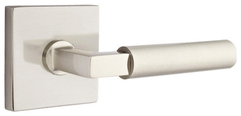 Emtek Passage Handle Set Square Rosette Right Handed Hercules Lever Satin Nickel
