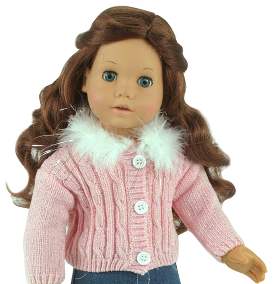 18'' Dolls 3 Pcs Feather Trim Sweater Outfit