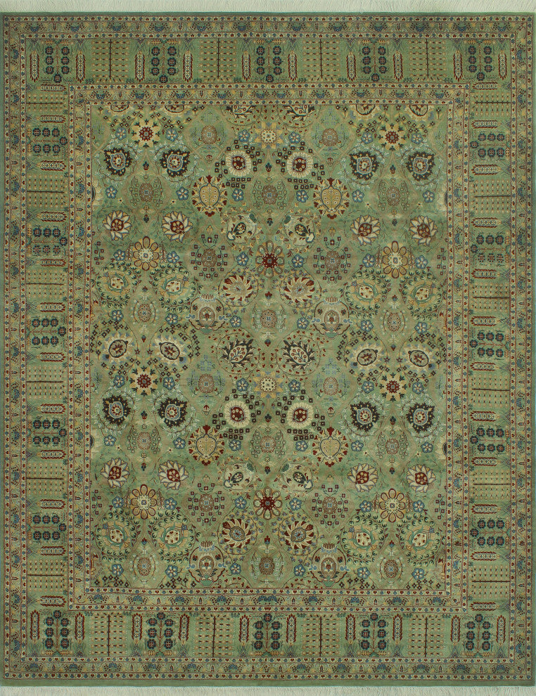 Pak-Persian Merve Green/Black Rug, 8'0x10'3