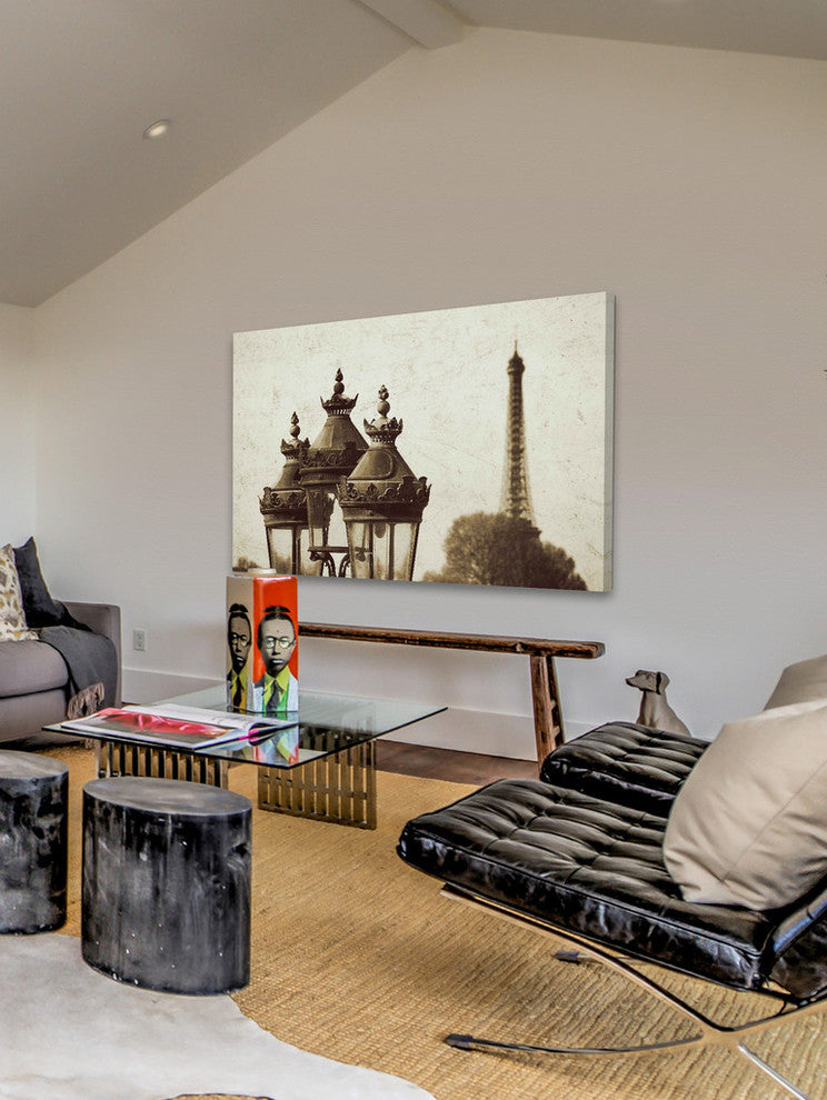 "Lamps and Eiffel Tower" Painting Print on Wrapped Canvas