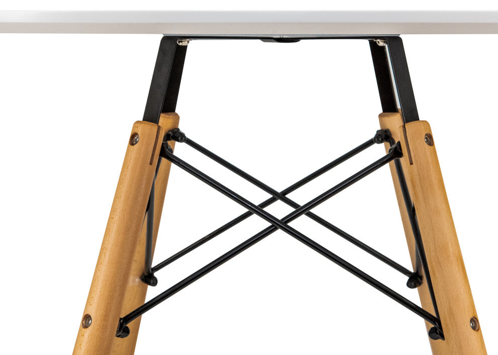 LeisureMod Dover Round Bistro Dining Table With Natural Wood Eiffel Base, White