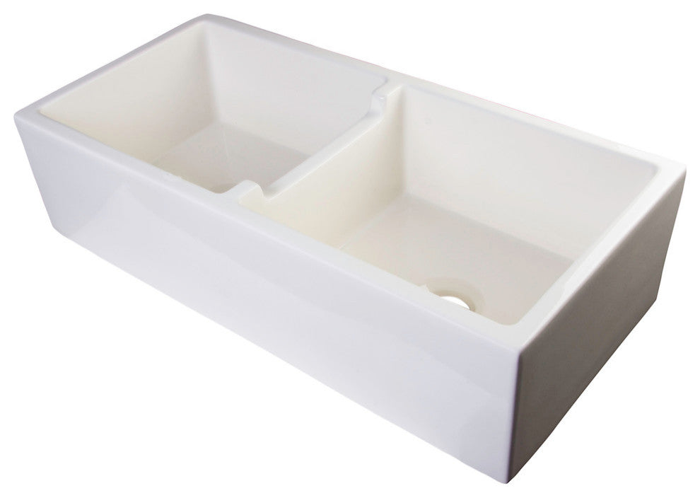 Ab3918-B 39" Biscuit Smooth Thick Wall Fireclay Double Bowl Farm Sink
