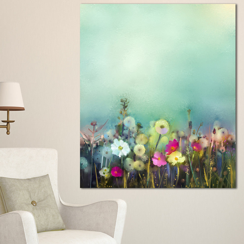 Dandelion Poppy and Daisy Flowers, Floral Canvas Art Print, 30"x40"