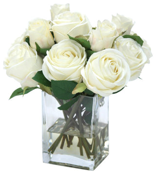 WaterlookÂ® Cream White Roses in Tall Glass Square