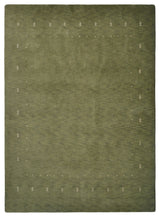 Hand Knotted Loom Wool Area Rug Green L00535, [Rectangle] 4'x6'