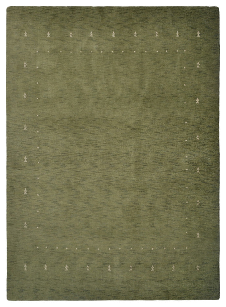 Hand Knotted Loom Wool Area Rug Green L00535, [Rectangle] 4'x6'