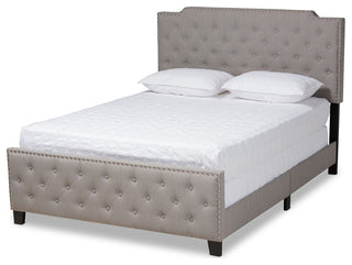 Modern Transitional Grey Fabric Upholstered Button Tufted King Size Panel Bed