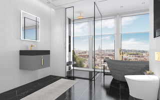 CastelloUSA Amazon 24" Wall Mounted Bathroom Vanity Set, Gray, Black Top, Gold