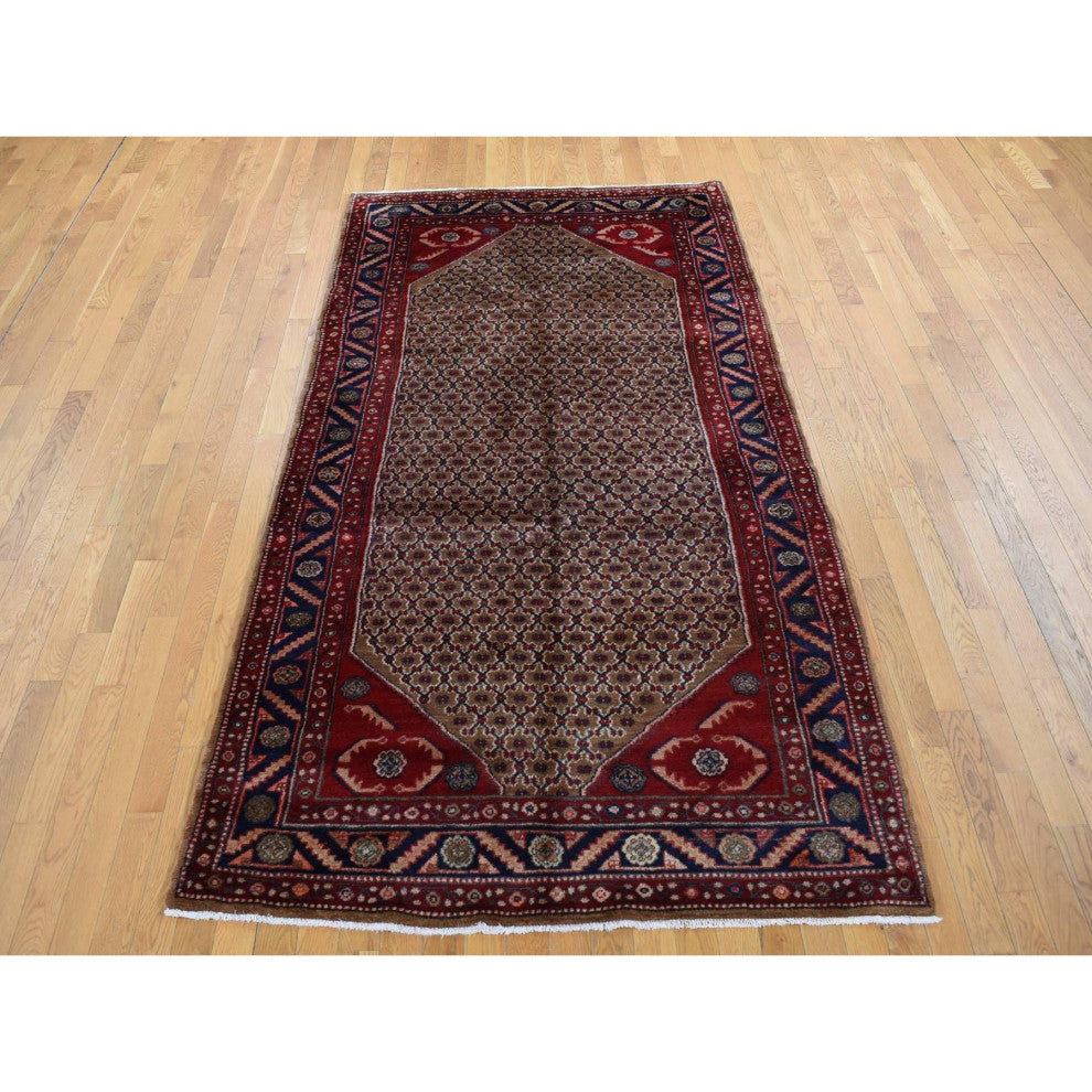 Saddle Brown New Persian Serab Pure Wool Hand Knotted Runner Rug 5' x 9'6"