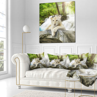 White Lion Animal Throw Pillow, 18"x18"