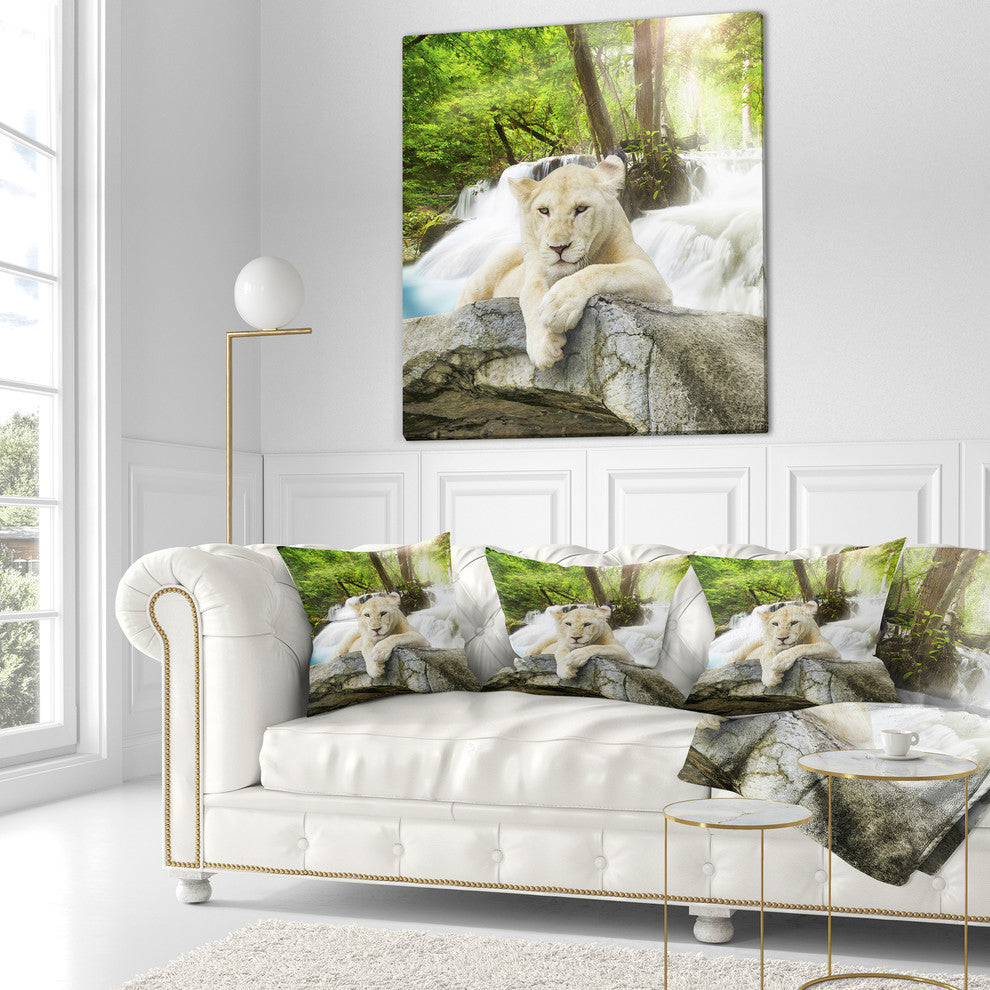 White Lion Animal Throw Pillow, 18"x18"