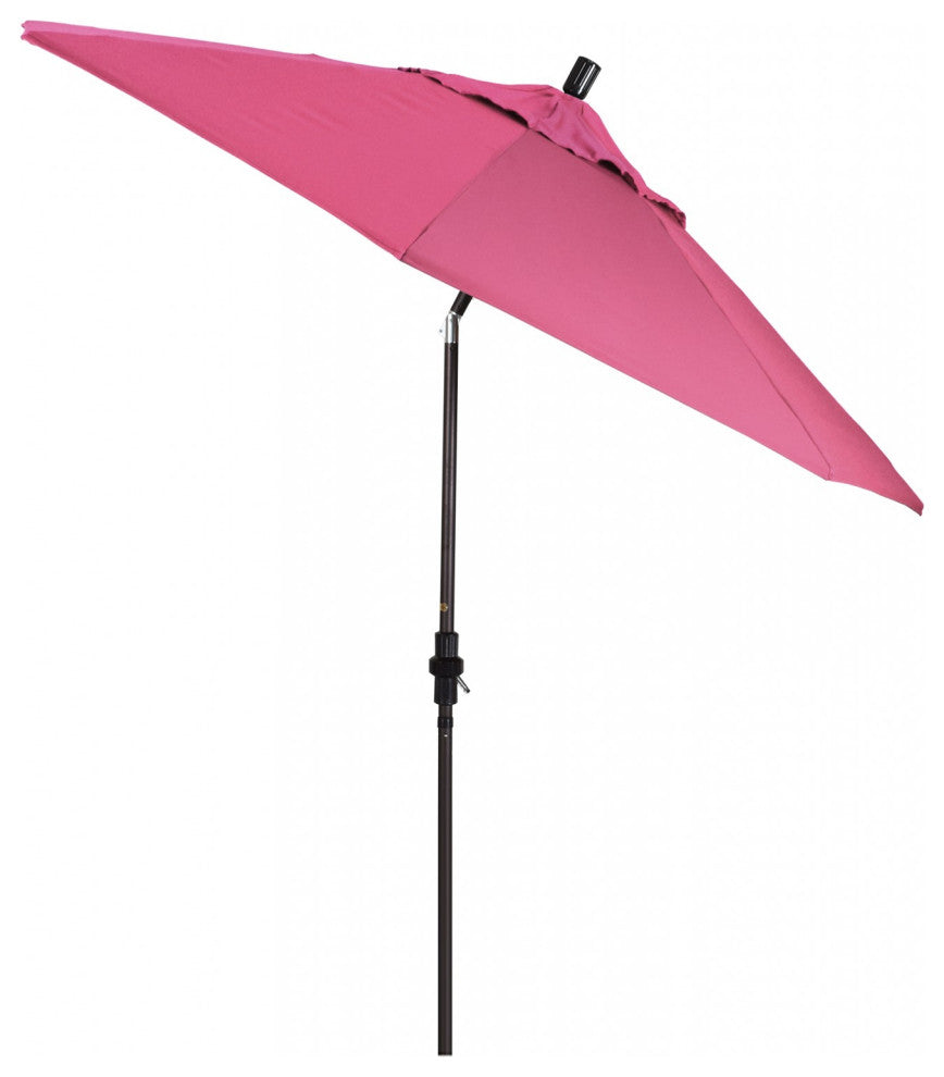 9' Bronze Collar Tilt Crank Lift Aluminum Umbrella, Hot Pink