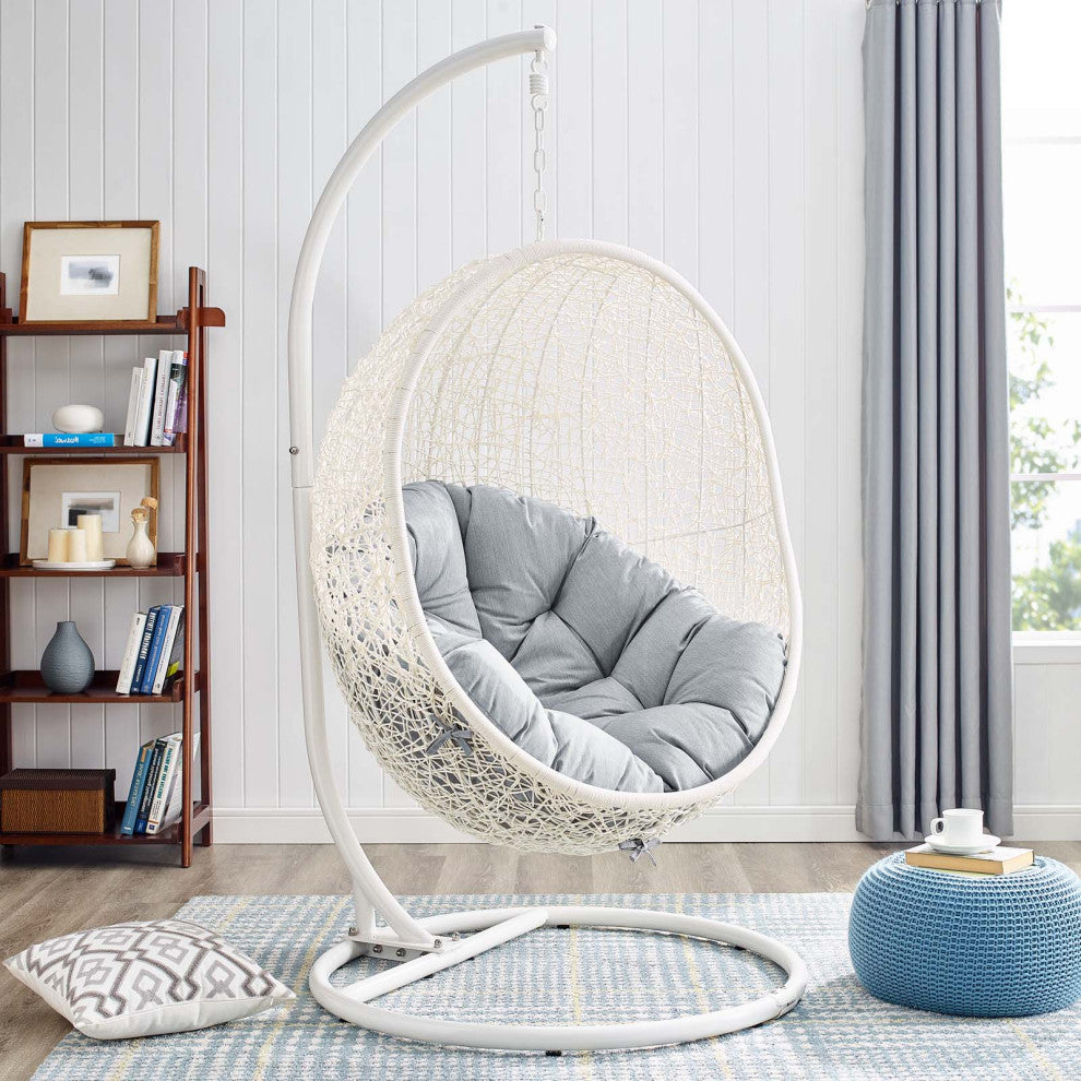 Swing Lounge Chair, Sunbrella, White Gray, Modern, Outdoor Patio Bistro